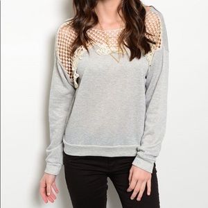 NWOT Crochet Inset Sweatshirt